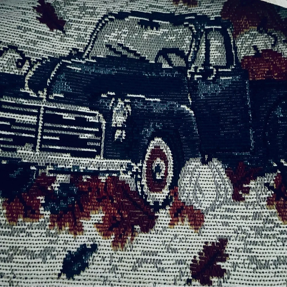 Fall Perfect Harvest Blue Truck Tapestry Table Runner Autumn Leaves NWT